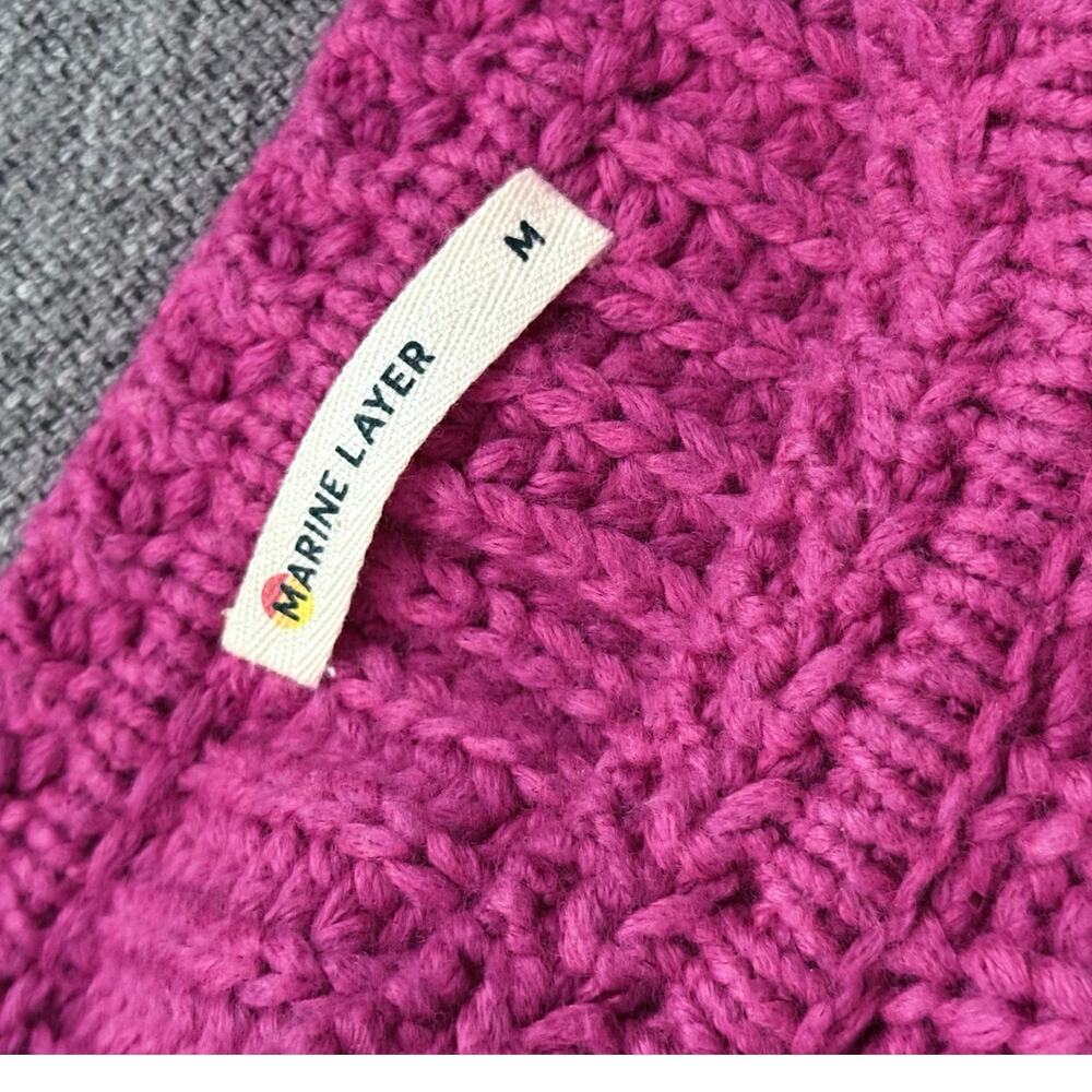 MARINE LAYER pink Oversized Crewneck chunky knit cotton merino wool sweater top - Picture 4 of 10
